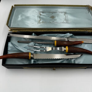Vintage Sheffield England Carving Set Stainless Steel Blades w/ Case